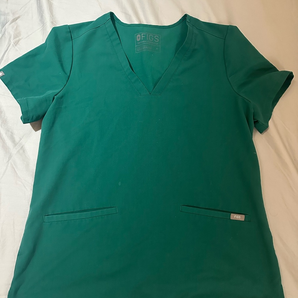 Figs Women's Teal V-Neck Short Sleeve Top